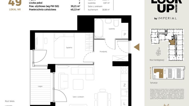Rzut - Mieszkanie na sprzedaż 2 pokoje o powierzchni 39,21 m² - numer A.49 w Look Up House