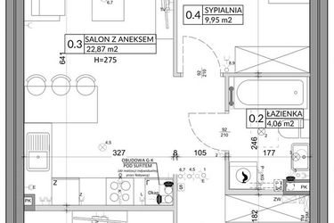 Rzut - Mieszkanie na sprzedaż 3 pokoje o powierzchni 57,39 m² - numer 80A w Osiedle Młodych etap VII