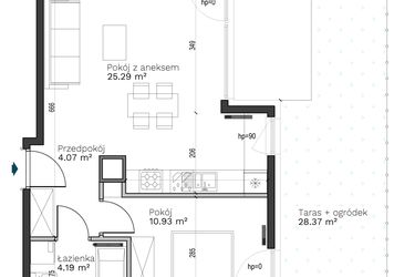 Rzut - Mieszkanie na sprzedaż 2 pokoje o powierzchni 44,48 m² - numer B-6 w Destino