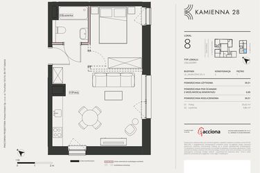 Rzut - Mieszkanie na sprzedaż 1 pokój o powierzchni 39,51 m² - numer 4.8 w Kamienna 28 - apartamenty inwestycyjne