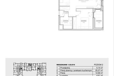 Rzut - Mieszkanie na sprzedaż 2 pokoje o powierzchni 47,71 m² - numer 1.02.E10 w Ogrody Andersa III