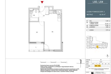 Rzut - Mieszkanie na sprzedaż 2 pokoje o powierzchni 42,3 m² - numer L60 w Morwowa 5 - Apartamenty inwestycyjne