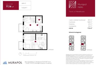Rzut - Mieszkanie na sprzedaż 1 pokój o powierzchni 77,16 m² - numer 1.A.2.08 w Murapol Helio bud. 1 i 4