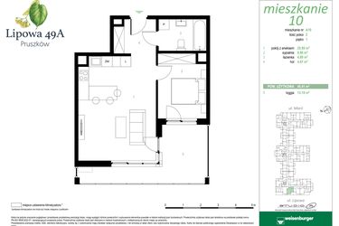 Rzut - Mieszkanie na sprzedaż 2 pokoje o powierzchni 45,41 m² - numer 10A w Lipowa 49A