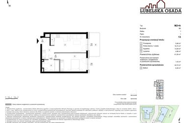 Rzut - Mieszkanie na sprzedaż 2 pokoje o powierzchni 42,72 m² - numer B6.13 w Lubelska Osada budynek B6
