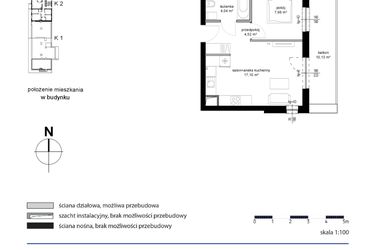 Rzut - Mieszkanie na sprzedaż 2 pokoje o powierzchni 33,64 m² - numer 70 w Kwarcowe Wzgórze - bud. 2