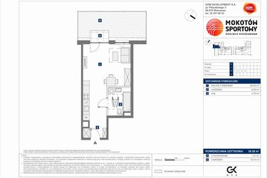 Rzut - Mieszkanie na sprzedaż 1 pokój o powierzchni 39,38 m² - numer A.2 w Mokotów Sportowy 3.1