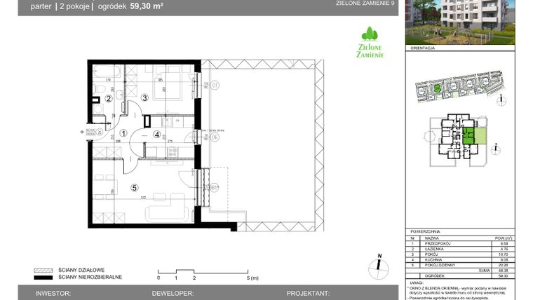 Rzut - Mieszkanie na sprzedaż 2 pokoje o powierzchni 48,38 m² - numer 2G.30.6 w Zielone Zamienie IX