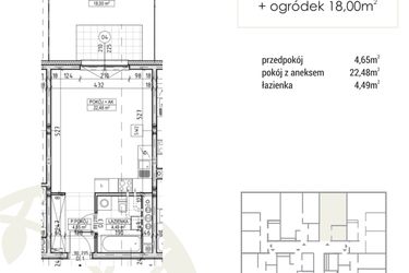 Rzut - Mieszkanie na sprzedaż 1 pokój o powierzchni 31,62 m² - numer A3.00.05 w Zakątek Flora