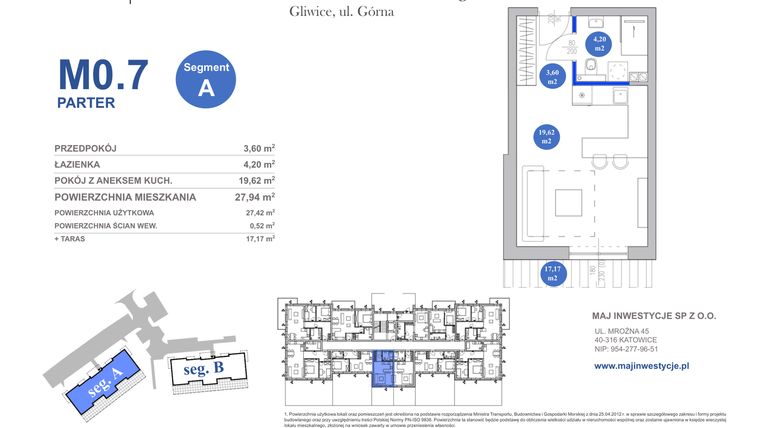 Rzut - Mieszkanie na sprzedaż 1 pokój o powierzchni 27,94 m² - numer M0.7 w Osiedle Majowe 2.0 etap II