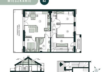 Rzut - Mieszkanie na sprzedaż 4 pokoje o powierzchni 91,74 m² - numer B2 w Aleja Wiśniowa Pogórze