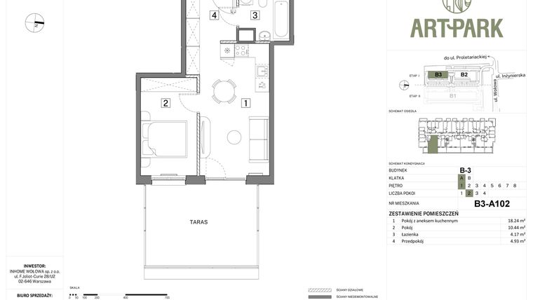 Rzut - Mieszkanie na sprzedaż 2 pokoje o powierzchni 37,78 m² - numer B.3.A102 w Inhome Osiedle ArtPark etap I