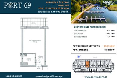 Rzut - Mieszkanie na sprzedaż 1 pokój o powierzchni 25,41 m² - numer A-16 w Port 69