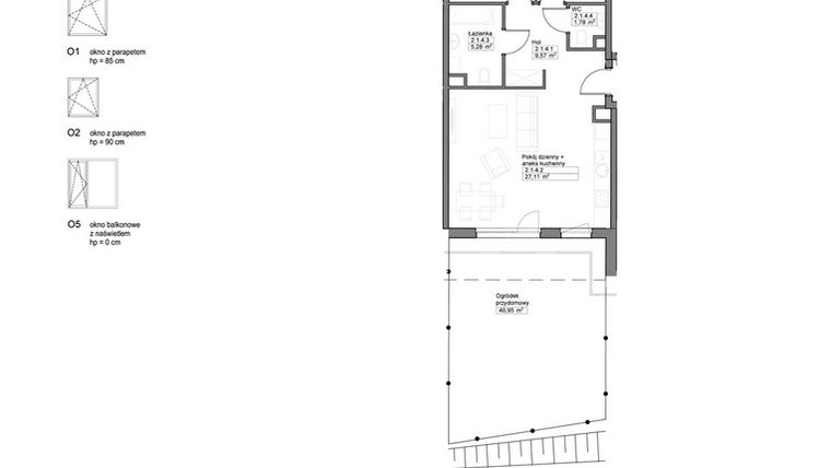 Rzut - Mieszkanie na sprzedaż 3 pokoje o powierzchni 64,2 m² - numer B.2.1.4 w Optima VIII