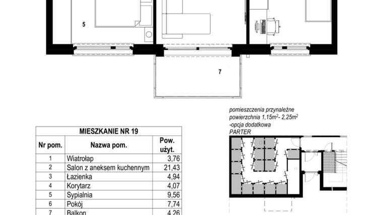 Rzut - Mieszkanie na sprzedaż 3 pokoje o powierzchni 55,76 m² - numer 19 w Osiedle Różane etap 5