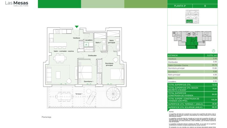 Rzut - Mieszkanie na sprzedaż 2 pokoje o powierzchni 73 m² - numer B3.33b w Las Mesas Collection by Bromley