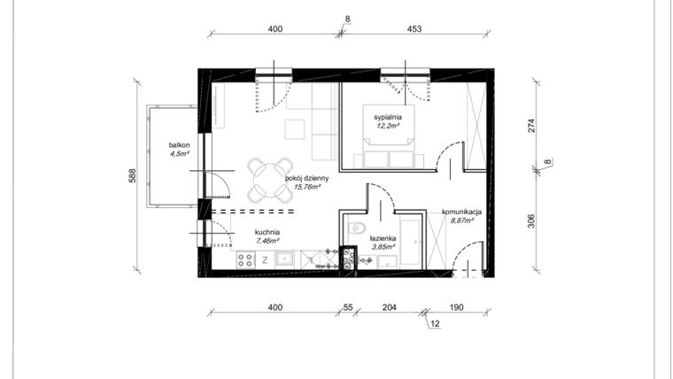 Rzut - Mieszkanie na sprzedaż 2 pokoje o powierzchni 47,98 m² - numer C.1.11.2k w Art.Teo