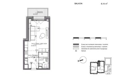 Rzut - Mieszkanie na sprzedaż 1 pokój o powierzchni 32,73 m² - numer B.4.2 w Polanka 21