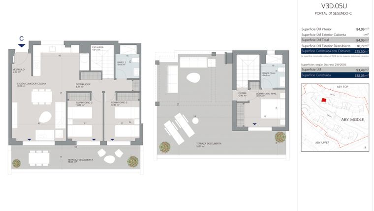 Rzut - Mieszkanie na sprzedaż 3 pokoje o powierzchni 125 m² - numer 1.2.C w Aby Middle