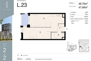 Rzut - Mieszkanie na sprzedaż 2 pokoje o powierzchni 48,79 m² - numer L23 w Sky Trust etap II - Apartamenty inwestycyjne