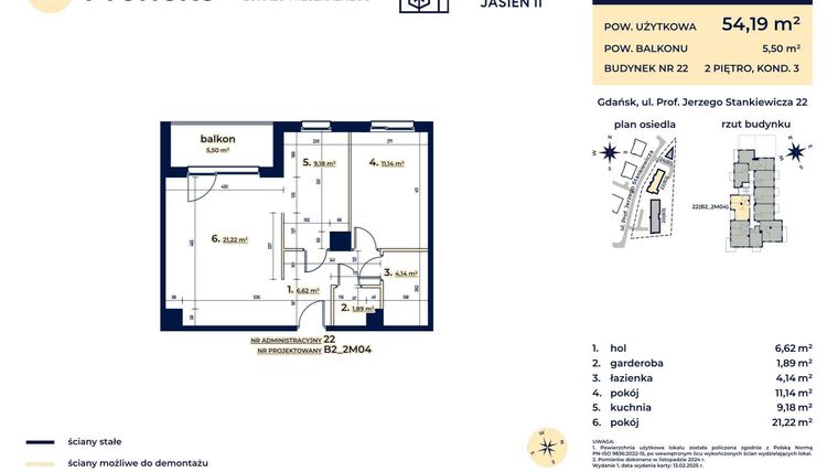 Rzut - Mieszkanie na sprzedaż 2 pokoje o powierzchni 54,19 m² - numer B2_2M04 w Kaskada Jasień - etap II