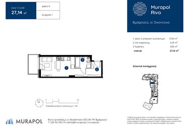 Rzut - Mieszkanie na sprzedaż 1 pokój o powierzchni 27,14 m² - numer 1.C.6.08 w Murapol Rivo