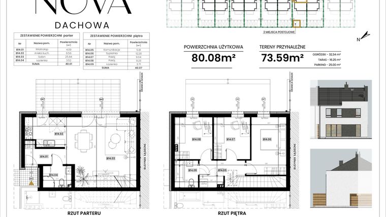 Rzut - Dom na sprzedaż 4 pokoje o powierzchni 80,08 m² - numer B14 w Nova Dachowa II