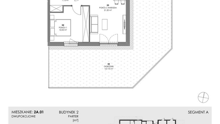 Rzut - Mieszkanie na sprzedaż 2 pokoje o powierzchni 45,89 m² - numer 2A.01 w Akacjowa Wita