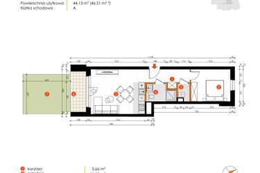 Rzut - Mieszkanie na sprzedaż 2 pokoje o powierzchni 44,13 m² - numer 8E-01 w Platanowy Park etap IV