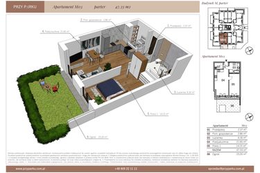 Rzut - Mieszkanie na sprzedaż 2 pokoje o powierzchni 47,33 m² - numer M03 w Przy Parku etap II