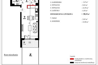 Rzut - Mieszkanie na sprzedaż 3 pokoje o powierzchni 58,14 m² - numer 16 w Enklawa Milanówek