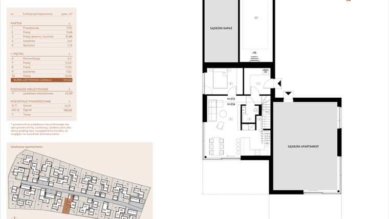 Rzut - Mieszkanie na sprzedaż 5 pokoi o powierzchni 101,03 m² - numer A9 w Kosocicka Ambient