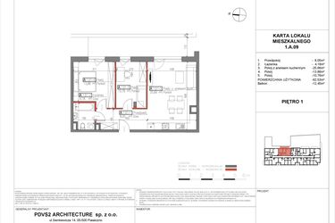 Rzut - Mieszkanie na sprzedaż 3 pokoje o powierzchni 67,17 m² - numer A.9 w Piaseczno Residence