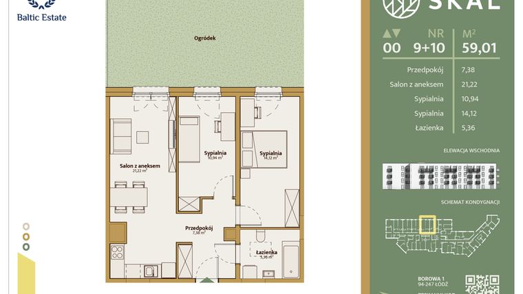 Rzut - Mieszkanie na sprzedaż 1 pokój o powierzchni 59,01 m² - numer M.9+10 w Skal
