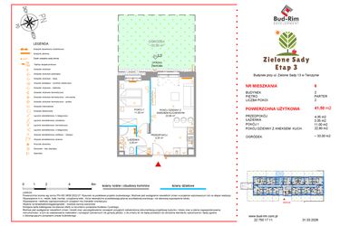 Rzut - Mieszkanie na sprzedaż 2 pokoje o powierzchni 41,5 m² - numer 6 w Zielone Sady etap III B2