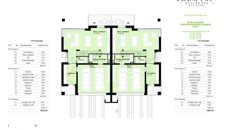 Rzut - Dom na sprzedaż 5 pokoi o powierzchni 237 m² - numer 11B II w Hampton Residence Wilanów