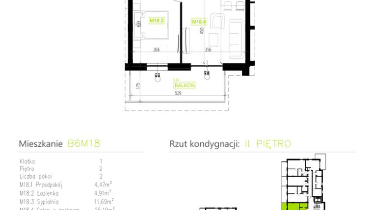 Rzut - Mieszkanie na sprzedaż 2 pokoje o powierzchni 46,26 m² - numer B6M18 w Osiedle Natura Park etap II