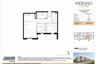 Rzut - Mieszkanie na sprzedaż 3 pokoje o powierzchni 68,8 m² - numer A.B22 w Merano Park II