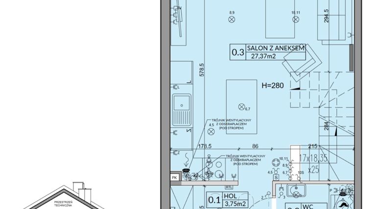 Rzut - Dom na sprzedaż 3 pokoje o powierzchni 72,53 m² - numer 85A w Nova Magdalenka 7 etap IX-XII