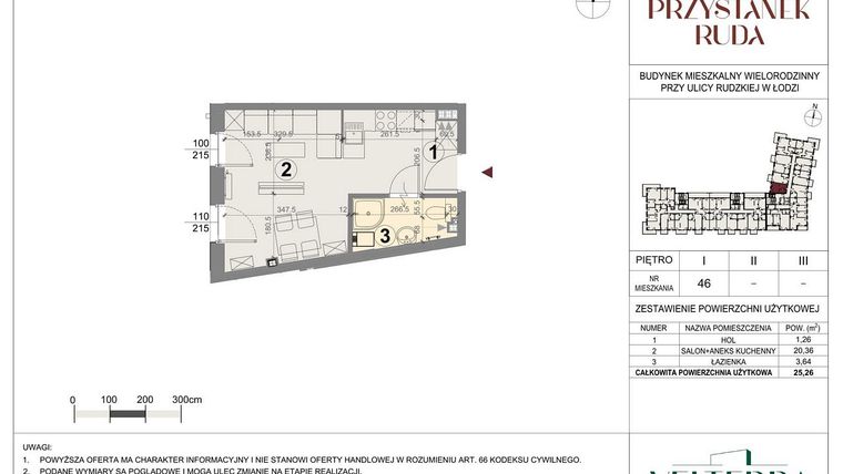 Rzut - Mieszkanie na sprzedaż 1 pokój o powierzchni 25,48 m² - numer 46 w Przystanek Ruda