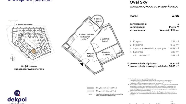 Rzut - Mieszkanie na sprzedaż 2 pokoje o powierzchni 38,32 m² - numer 4.36 w OVAL SKY