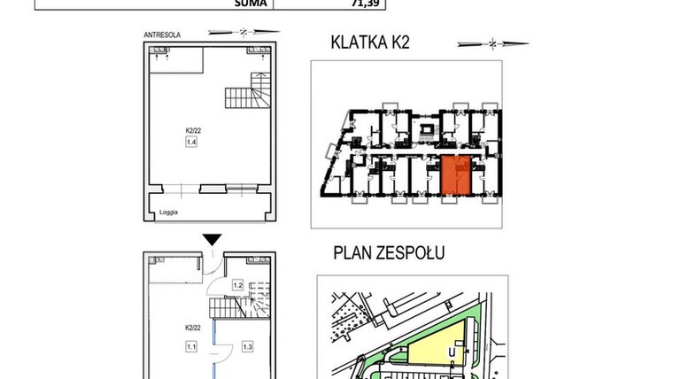 Rzut - Mieszkanie na sprzedaż 2 pokoje o powierzchni 71,33 m² - numer K2/22 w Przystań Królewiecka III