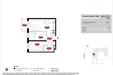 Rzut - Mieszkanie na sprzedaż 3 pokoje o powierzchni 54,78 m² - numer BR12/102 w Browary Wrocławskie 2