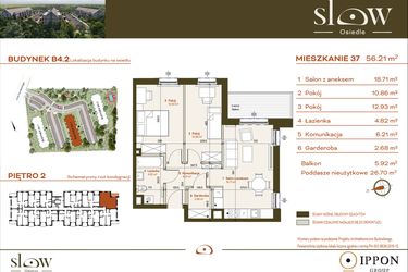 Rzut - Mieszkanie na sprzedaż 3 pokoje o powierzchni 82,91 m² - numer B4.2.37 w Osiedle SLOW