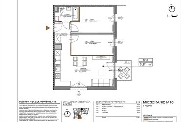 Rzut - Mieszkanie na sprzedaż 3 pokoje o powierzchni 57,87 m² - numer M18 w Kuźnicy Kołłątajowskiej 42