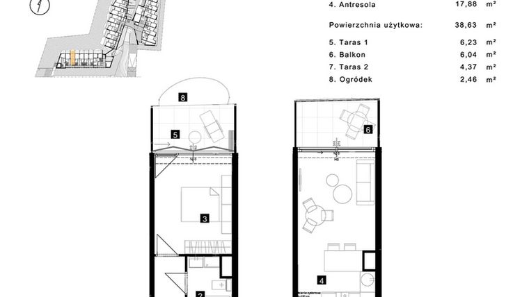 Rzut - Mieszkanie na sprzedaż 2 pokoje o powierzchni 38,63 m² - numer A.0.3 w Cisha Apartamenty Dziwnów