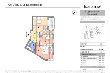Rzut - Mieszkanie na sprzedaż 3 pokoje o powierzchni 53,65 m² - numer B14 w Daszyńskiego Park