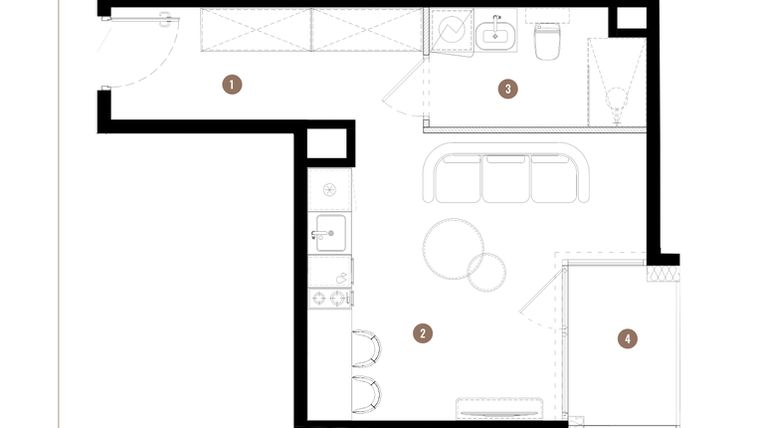 Rzut - Mieszkanie na sprzedaż 1 pokój o powierzchni 26,75 m² - numer C2.02.03 w Apartamenty Reytana