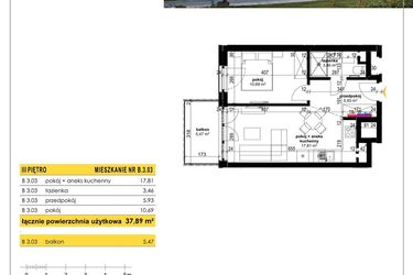 Rzut - Mieszkanie na sprzedaż 2 pokoje o powierzchni 37,89 m² - numer B 3.03 w Park Moniuszki II C