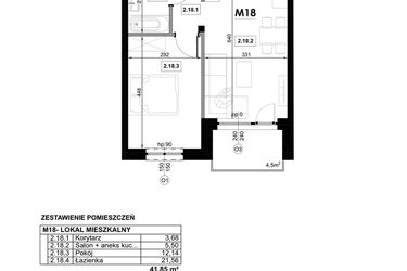 Rzut - Mieszkanie na sprzedaż 2 pokoje o powierzchni 41,85 m² - numer M18 w Miejska Premium II